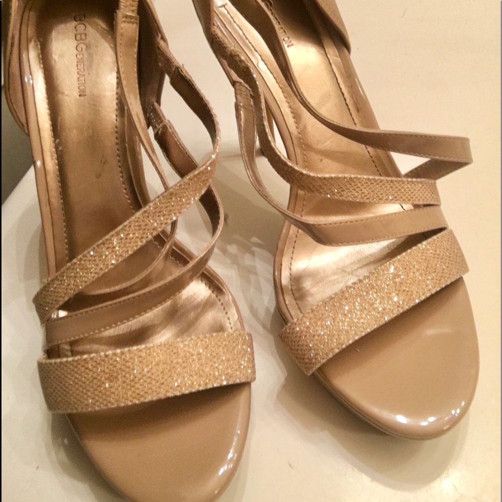 Tan and gold BCBG sandals